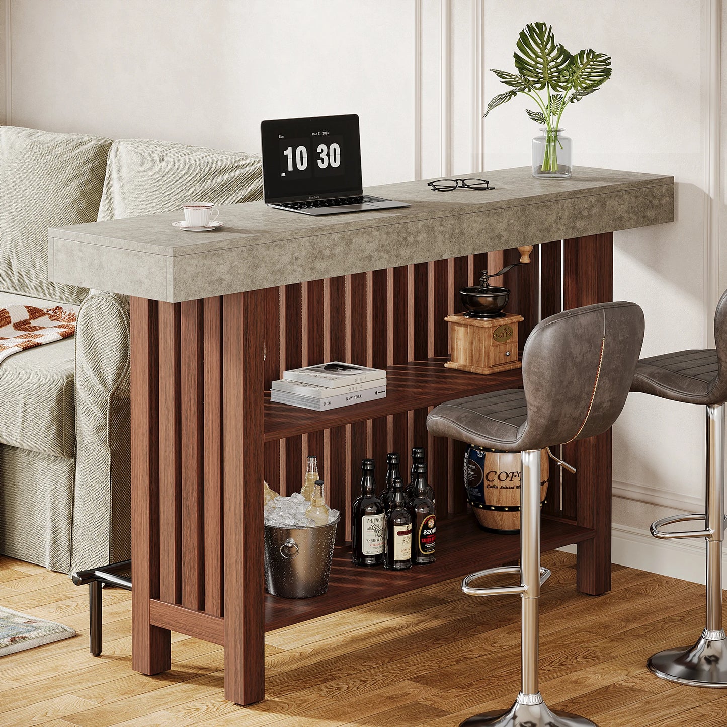 Tribesigns Home Bar Unit Two Tier Pub Table With Footrest