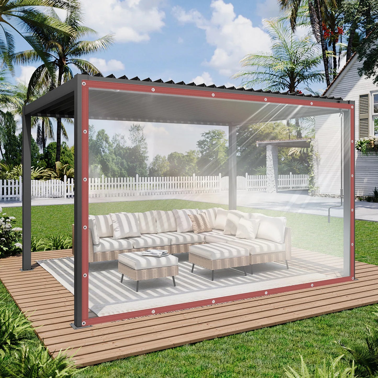 NONECN PVC Awning Canopy Roll Up Patio Enclosure Commercial Grade Rainproof