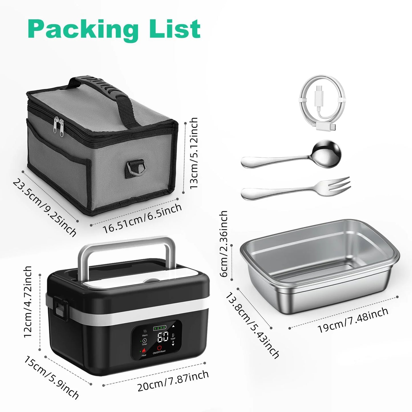 Wireless Insulated Lunch Box With Built In 8000mAh Battery 60W