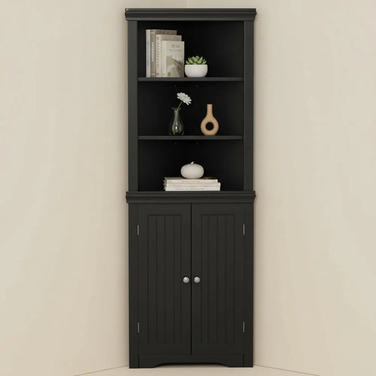 Corner Storage Cabinet With Doors And Adjustable Shelves