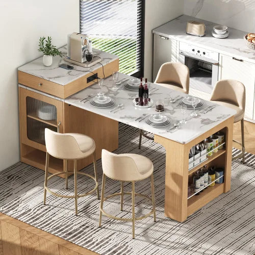 Kitchen Island With Extendable Table And Two Drawers With Outlet