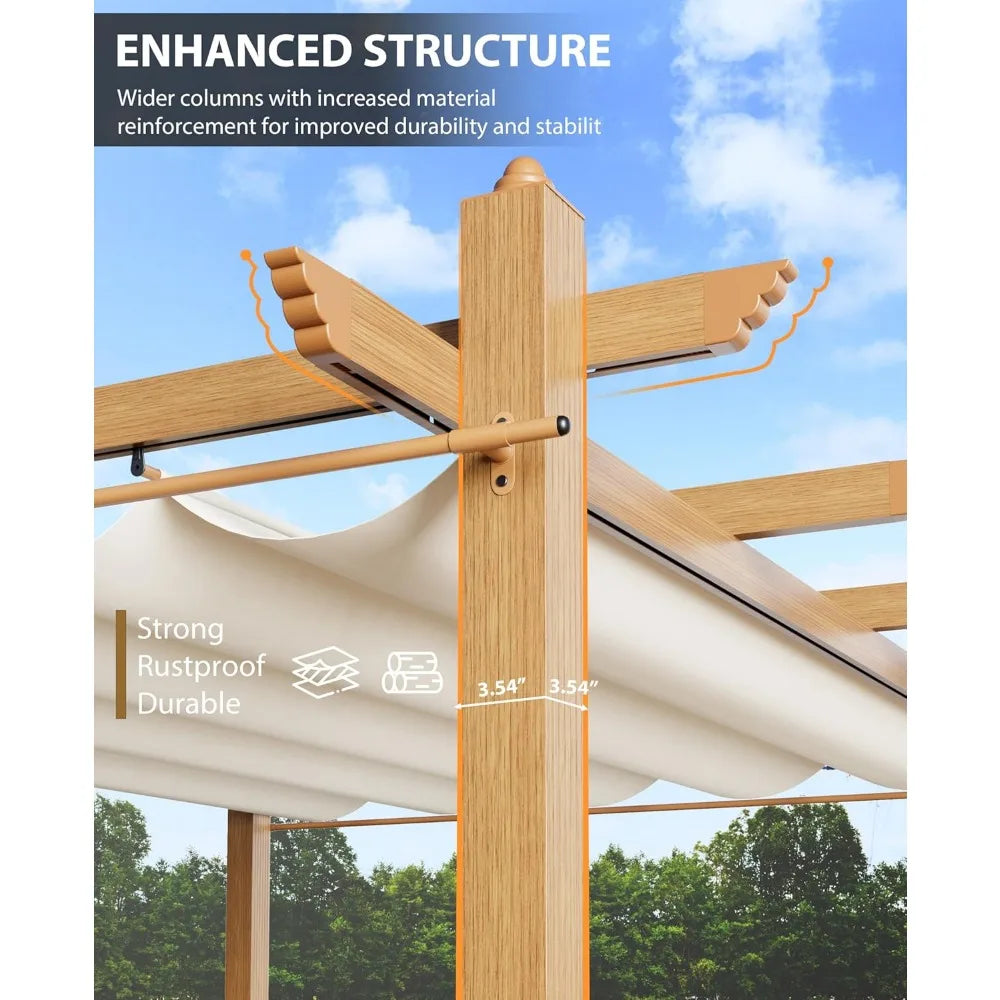 RBXC Aluminum Outdoor Pergola With Retractable Roof And Side Mesh