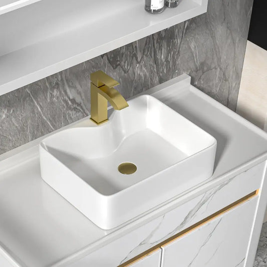 Rectangular Porcelain Vessel Sink With Faucet And Pop Up Drain