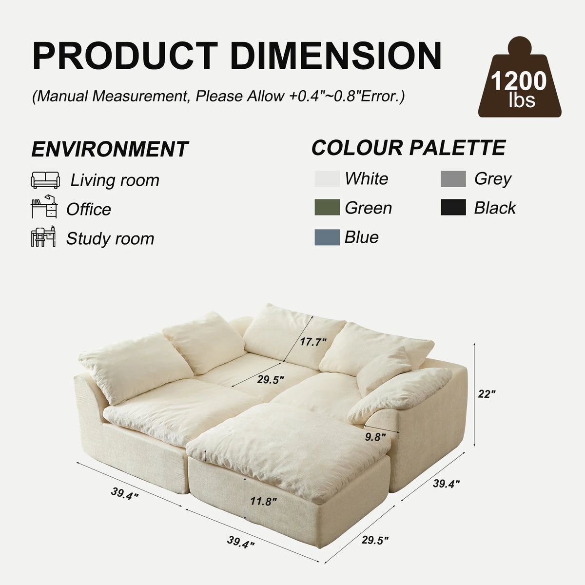 Yeflixvrau Modern Modular Sectional Sofa Cloud Couch Deep Seat Sofa