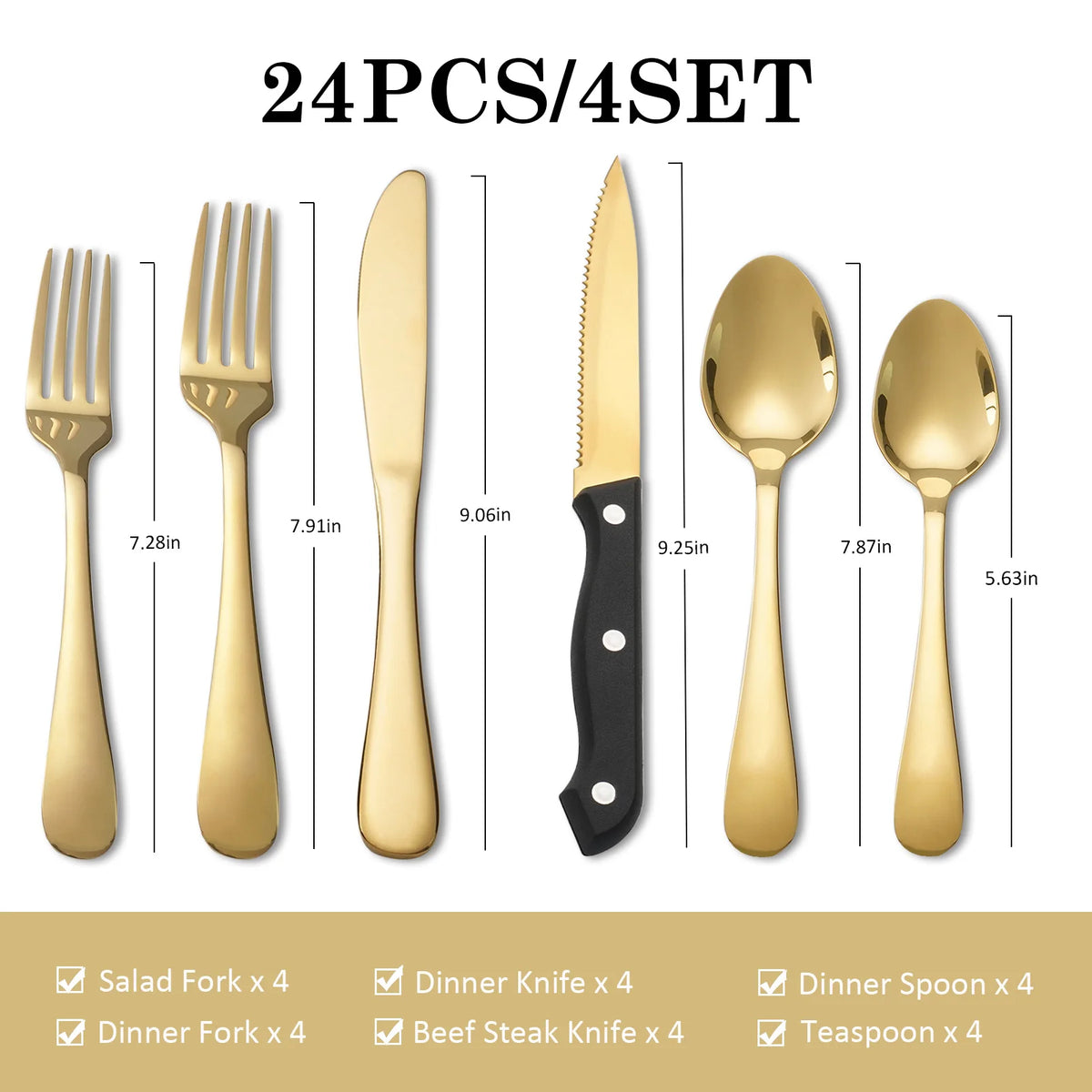 HANSMART Stainless Steel Flatware Set With Steak Knives