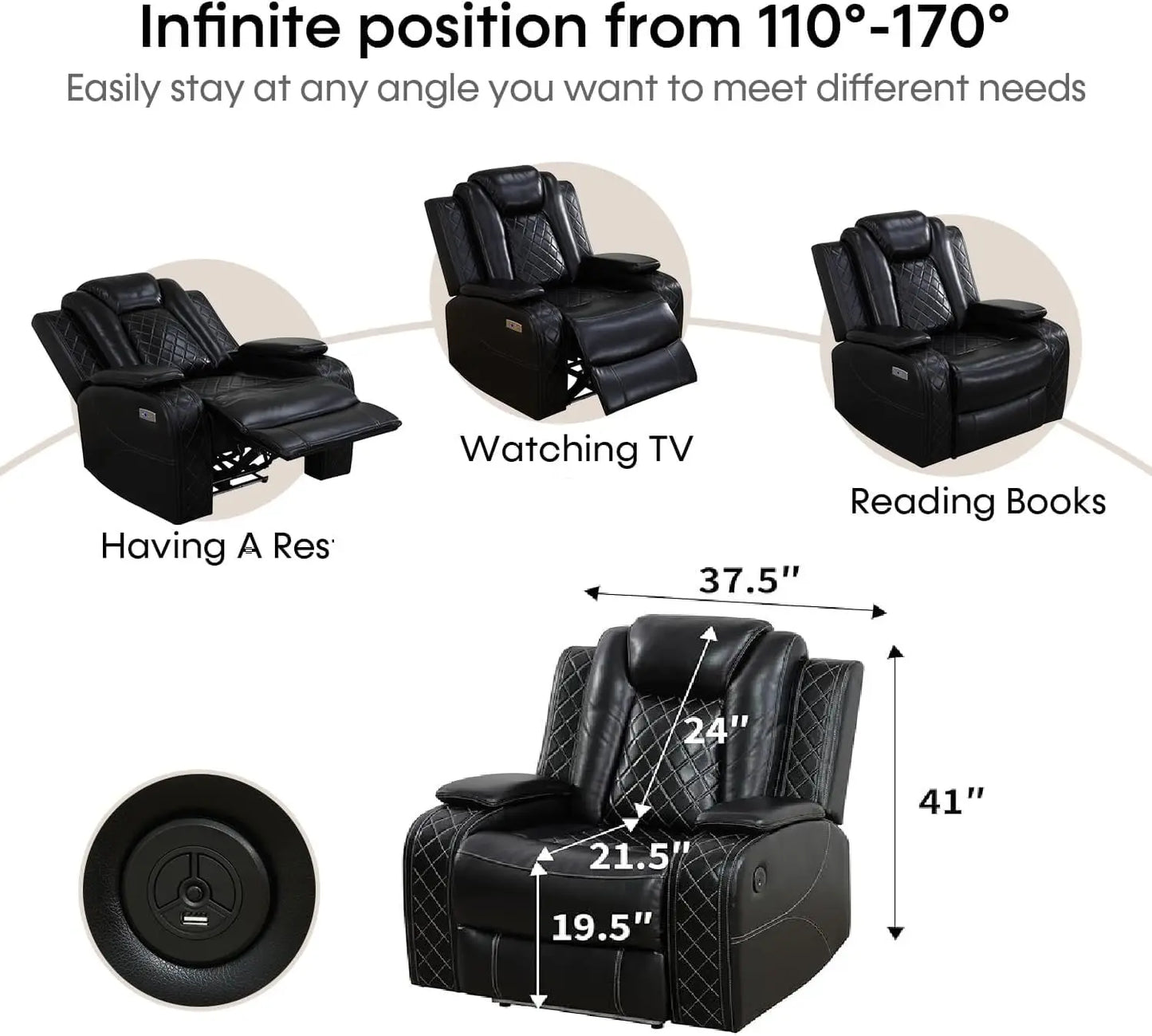Power Recliner Sectional Sofa With LED Light For Living Room