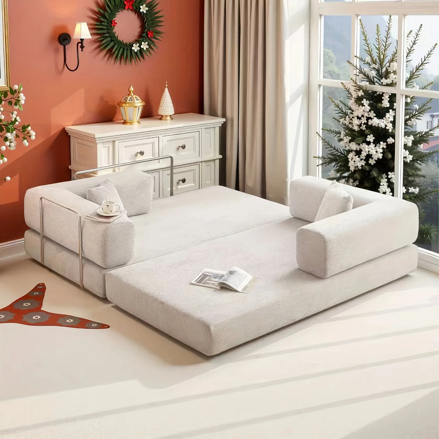 Velvet Folding Sofa Bed With Memory Foam For Small Spaces