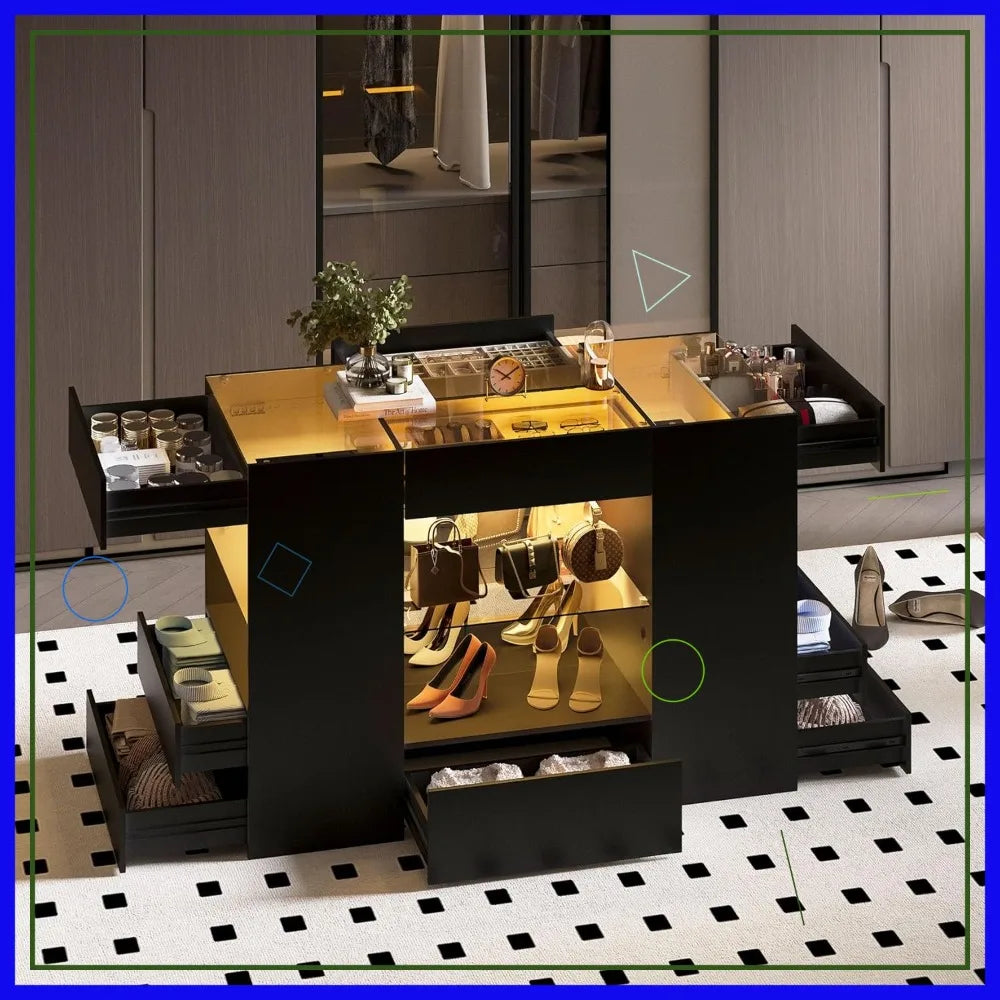 Modern Closet Island With 10 Drawers And Glass Top Armoire