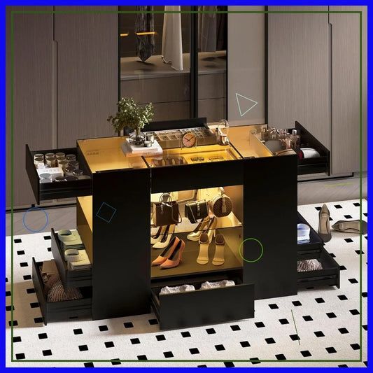 Modern Closet Island With 10 Drawers And Glass Top Armoire