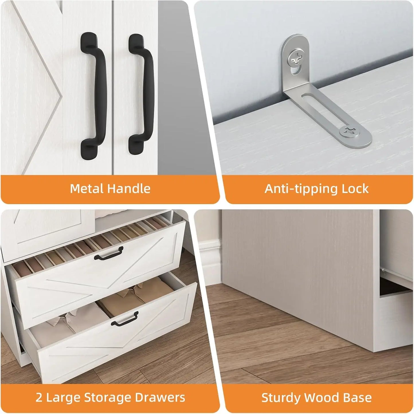 Armoire Wardrobe Closet With Mirror Doors And Hanging Rod Storage