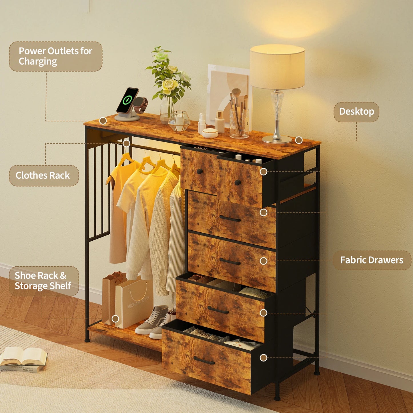 TWISTER.CK Chest Of Drawers With LED Lights And Charging Station