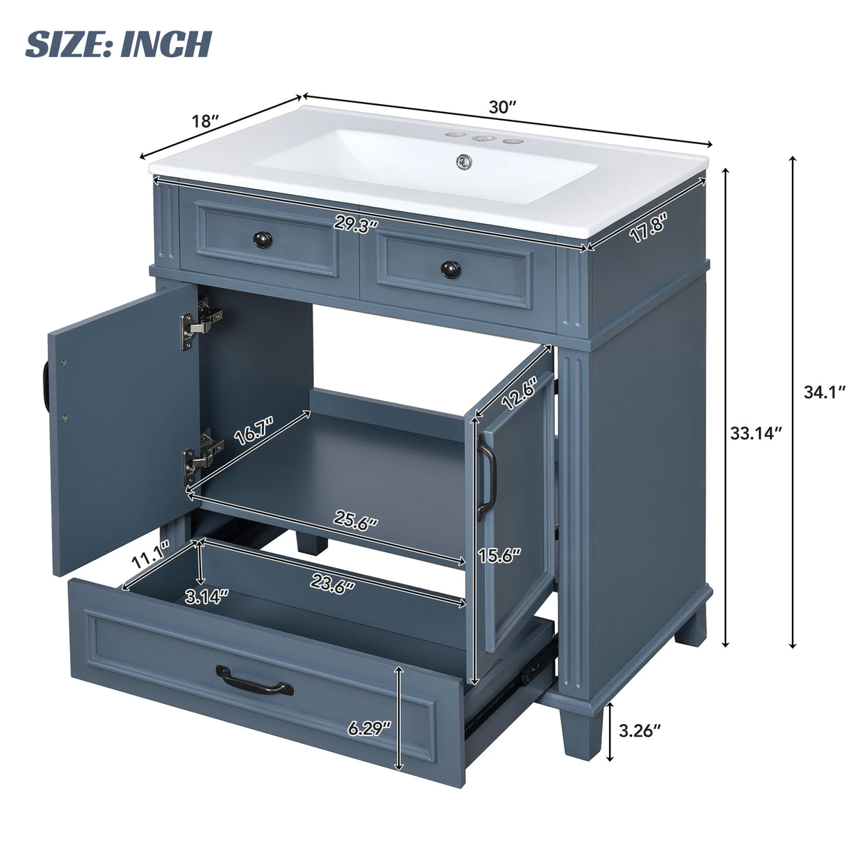 Solid Wood Bathroom Vanity With Ceramic Sink Soft Close Storage