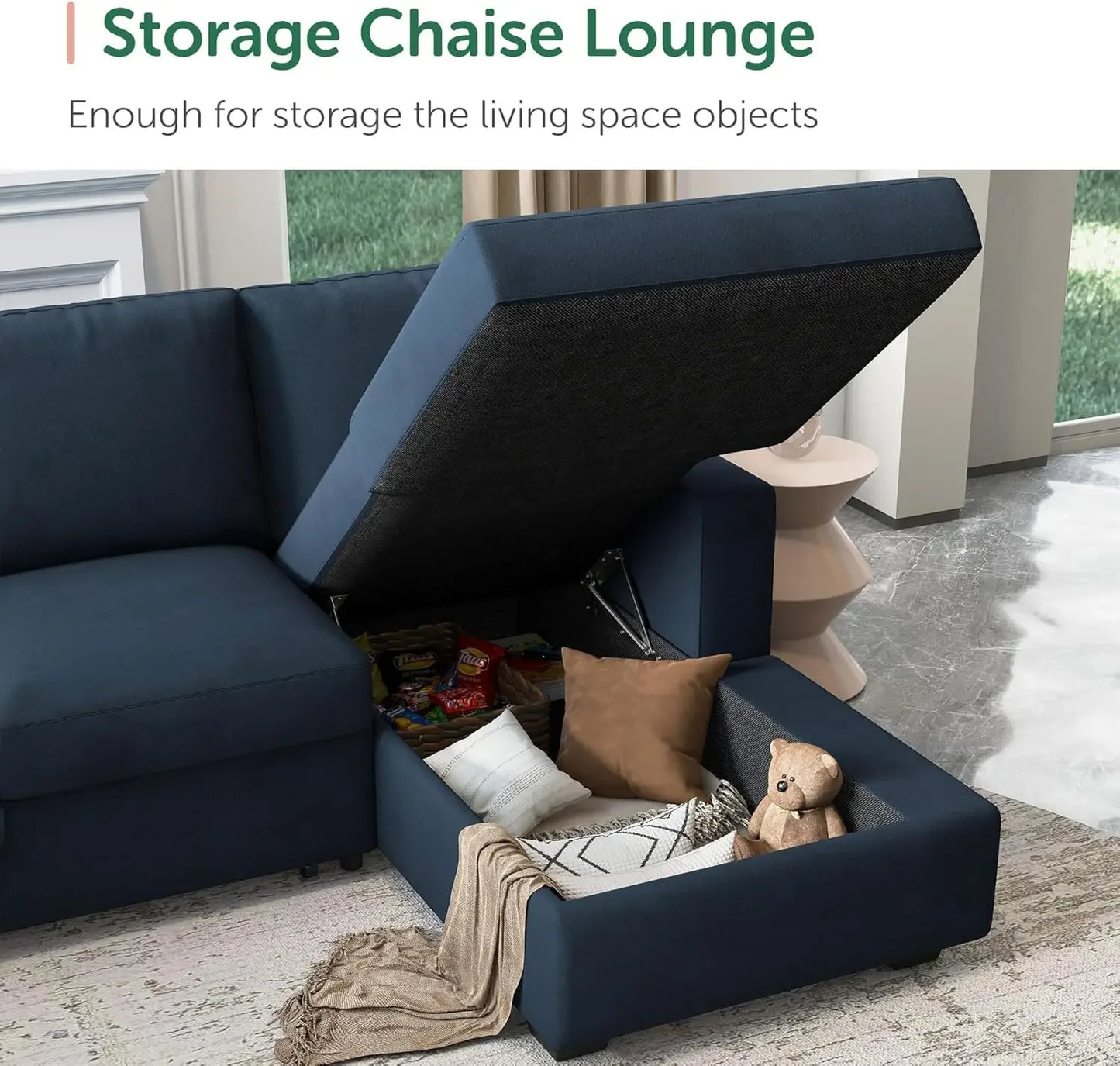 U Shape Sectional Sleeper Sofa With Storage Chaise