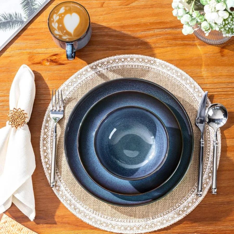 416 Piece Reactive Glaze Ceramic Dinnerware Set Mugs Dishwasher Safe