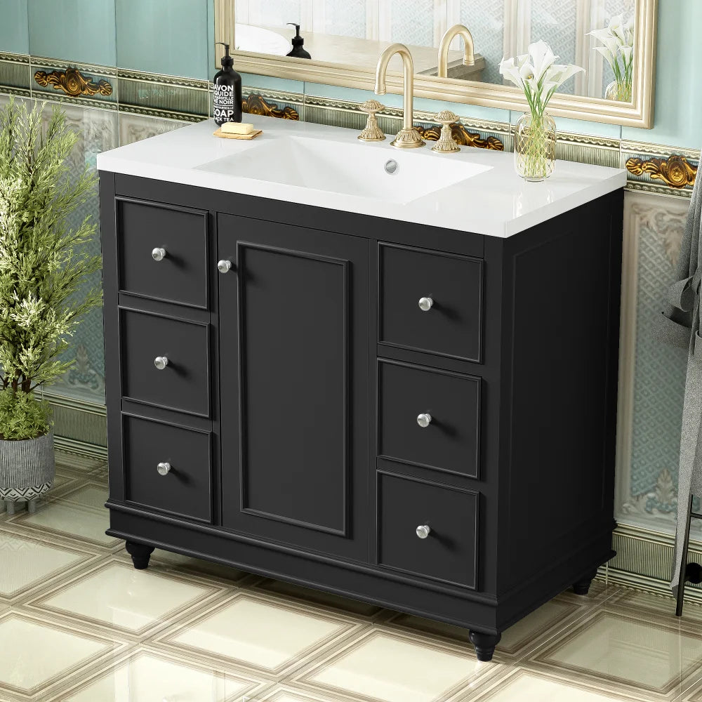 LWOH Contemporary Resin Bathroom Vanity Cabinet With 4 Drawers And Door
