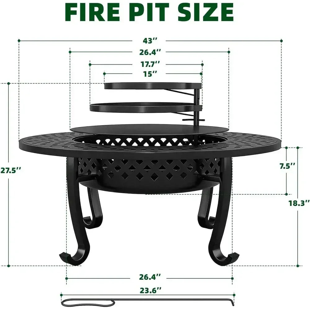 Outdoor Wood Burning Fire Pit With Two Grill Grates