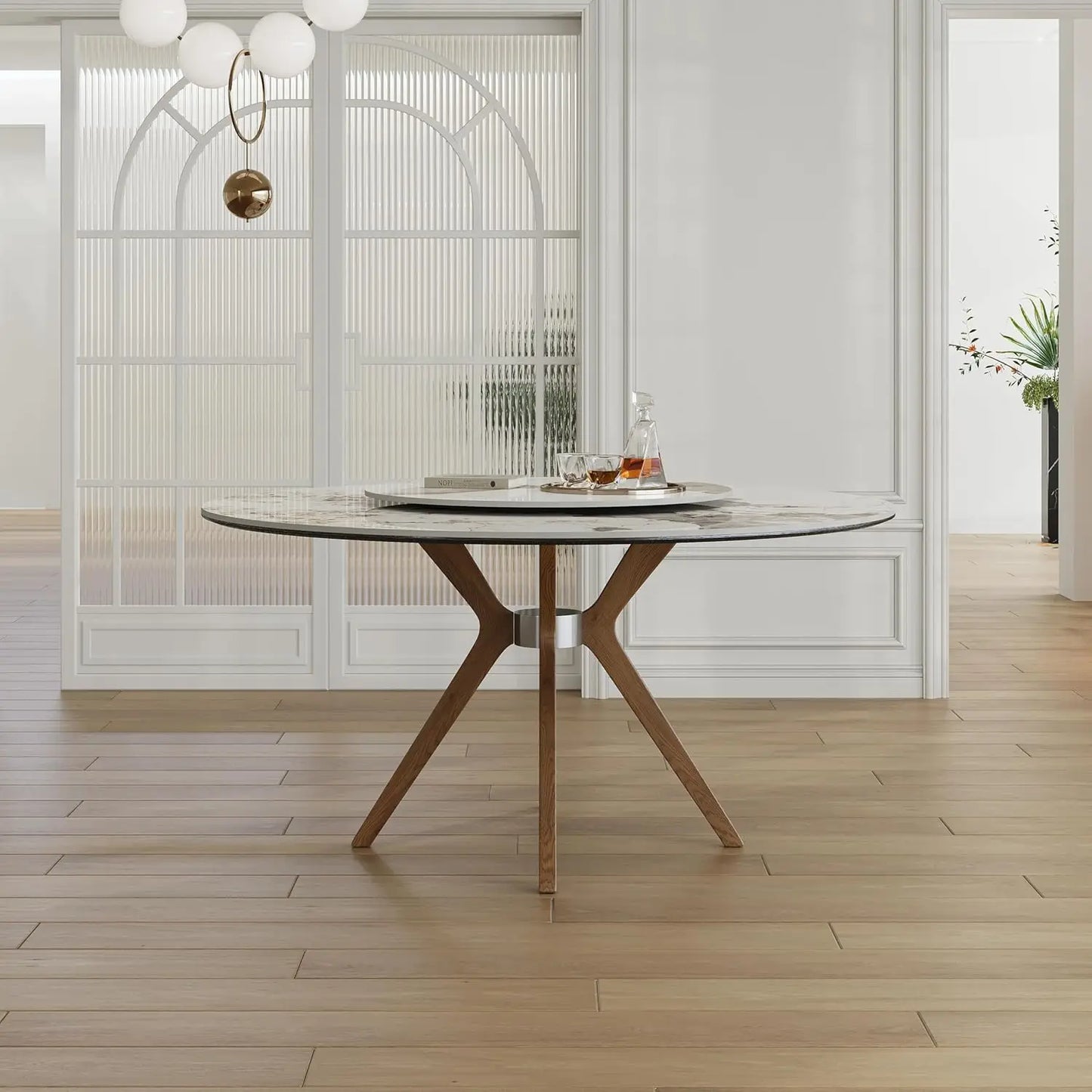 Sintered Stone Dining Table With Marble Top Carbon Steel Base