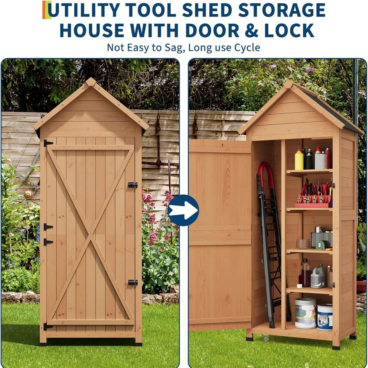 Outdoor Wooden Garden Storage Cabinet With Lockable Door