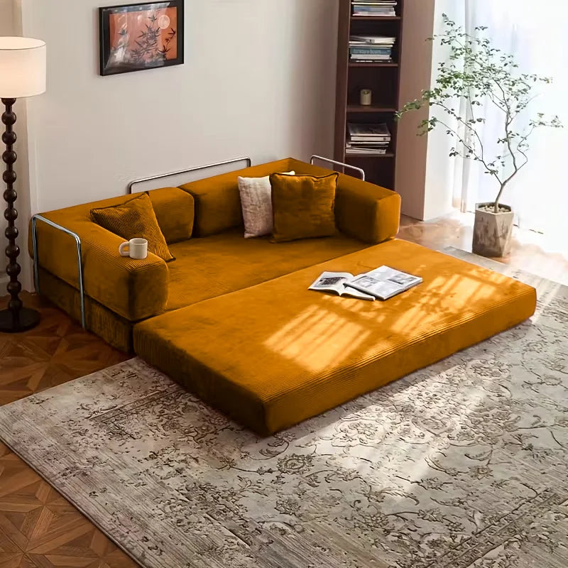Velvet Folding Sofa Bed With Memory Foam For Small Spaces