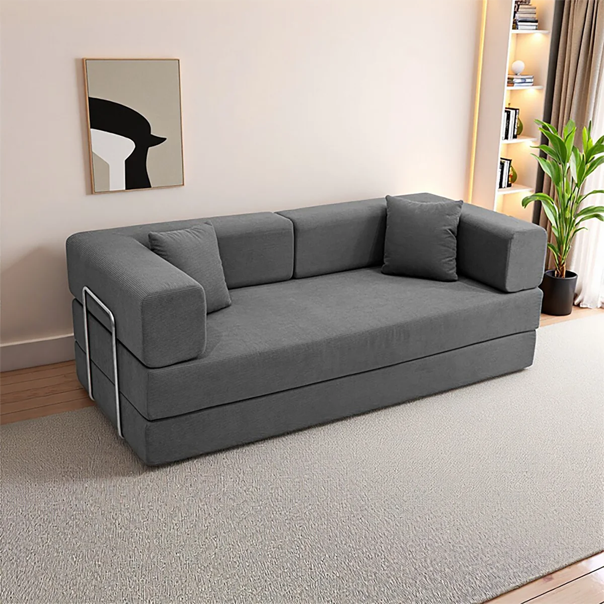 Foldable Sofa Bed With Removable Backrest Two Seater Living Room