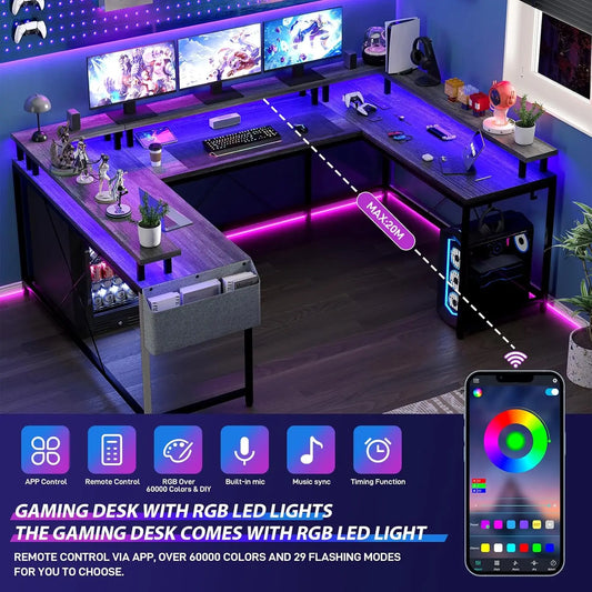 TWISTER.CK U Shaped Gaming Desk With Monitor Stand Storage