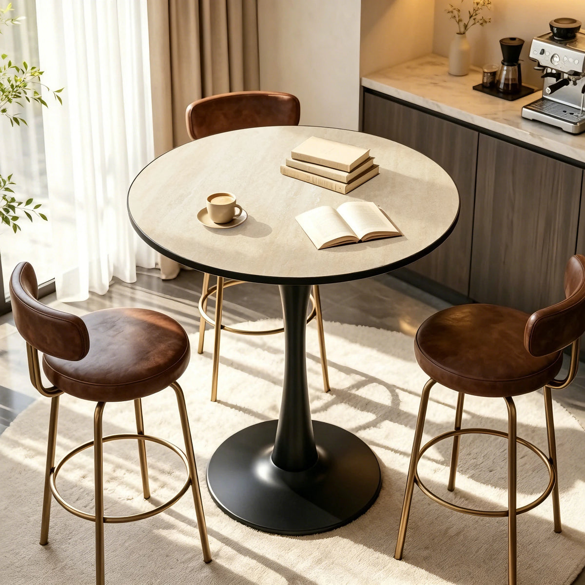 Wisfor Modern Round Bar Table With Sintered Stone Top