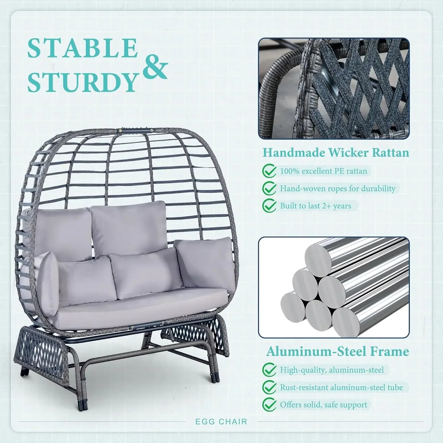 XMSJ Outdoor Double Egg Chair Patio 500lb Capacity