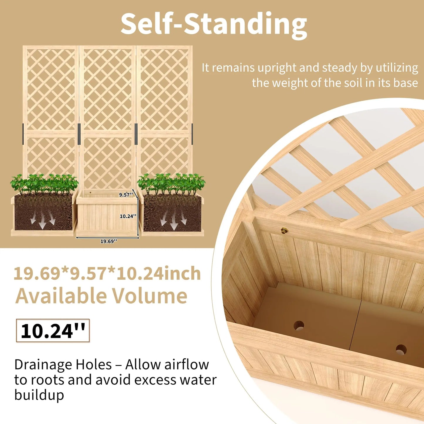 HiMISS Cedar Privacy Screen With Planter Box Outdoor Garden Fence