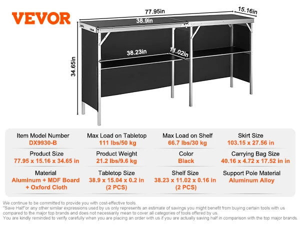 SucceBuy Folding Portable Bar Table for Tradeshows and Events