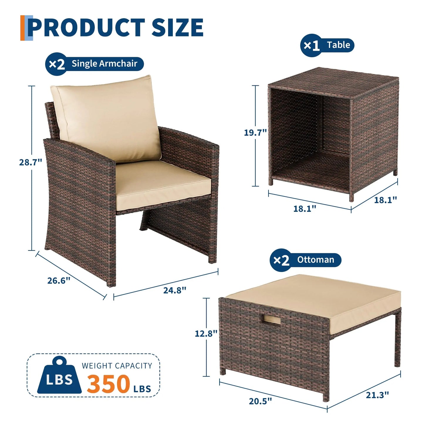 HiMISS All Weather PE Rattan Patio Set With Cushions