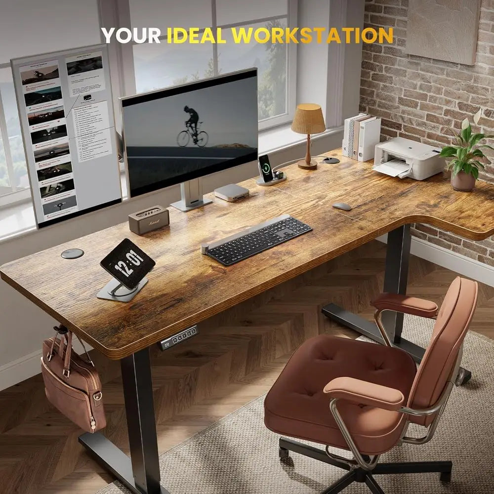 Electric Corner Desk Adjustable L-Shaped Sit-Stand With Memory Controller
