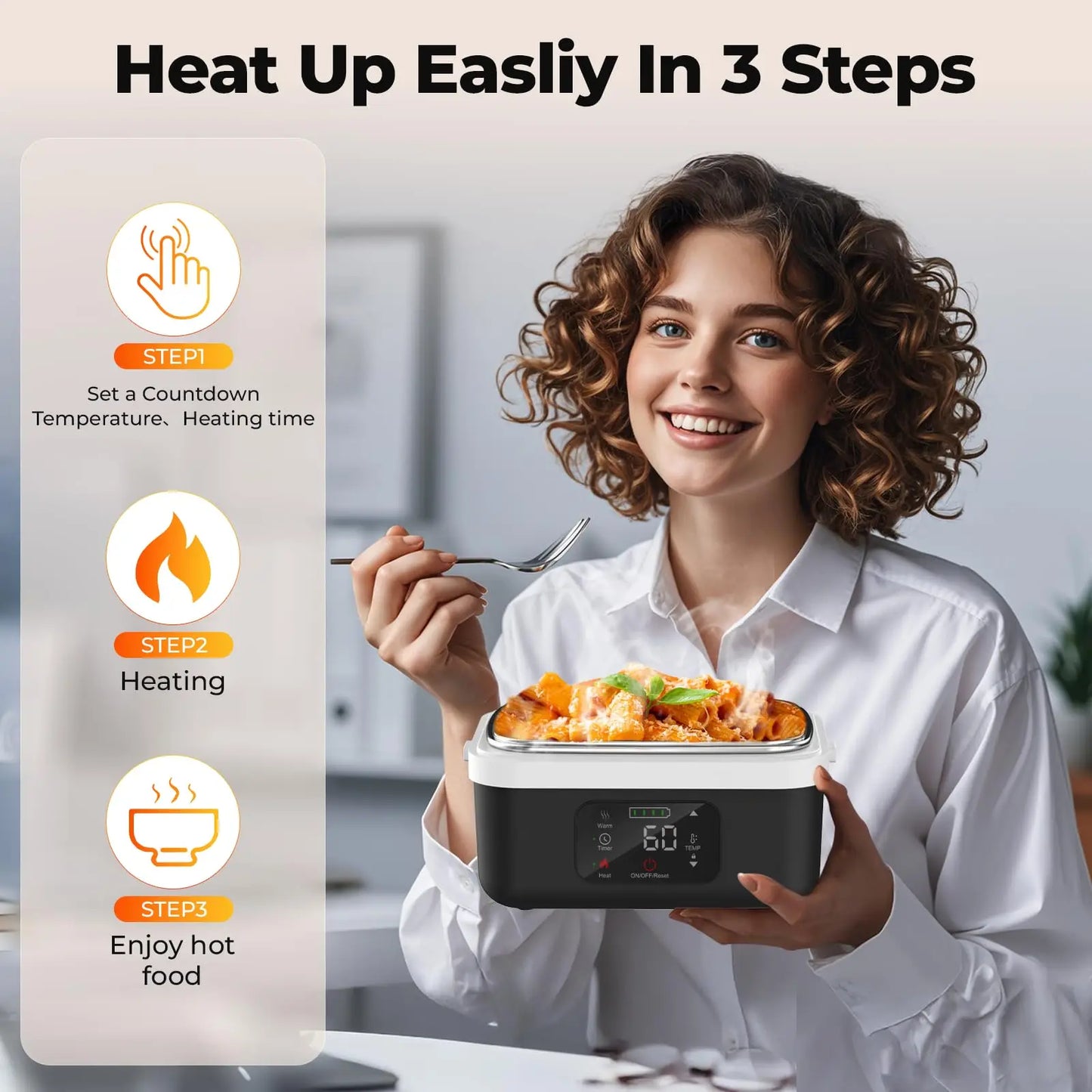 Wireless Insulated Lunch Box With Built In 8000mAh Battery 60W