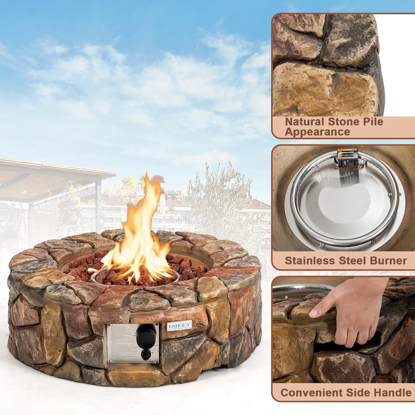 HOMASIS 7-Piece Patio Rattan Wicker Set With Gas Fire Pit
