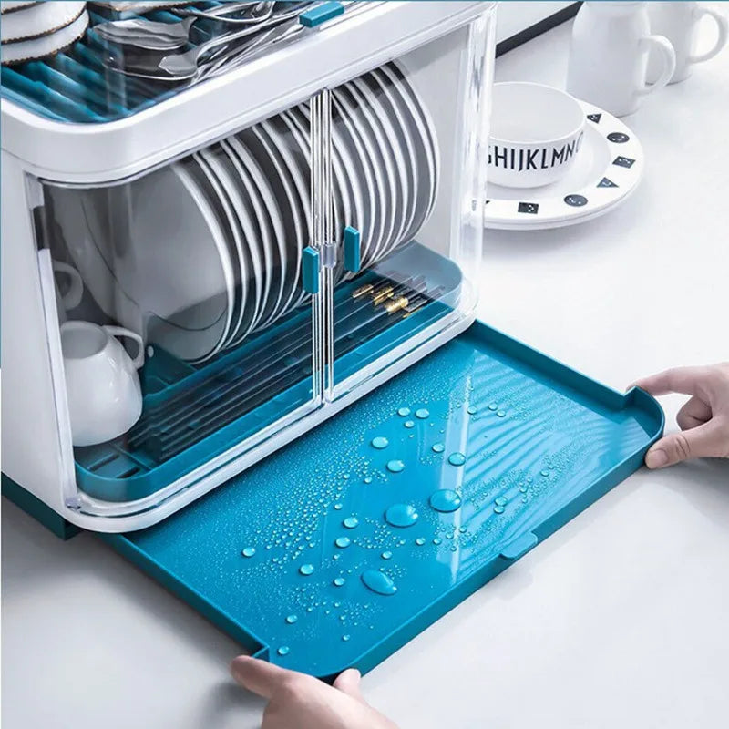 Double Layer Kitchen Cutlery Rack With Lid Cover
