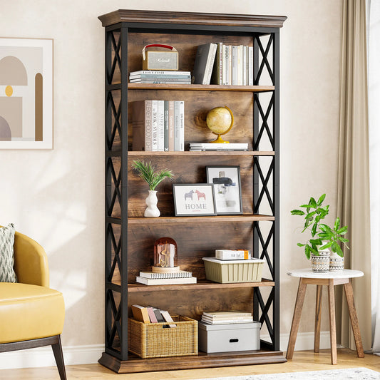 Tribesigns Industrial 5 Shelf Bookcase Wood Floor Standing Storage