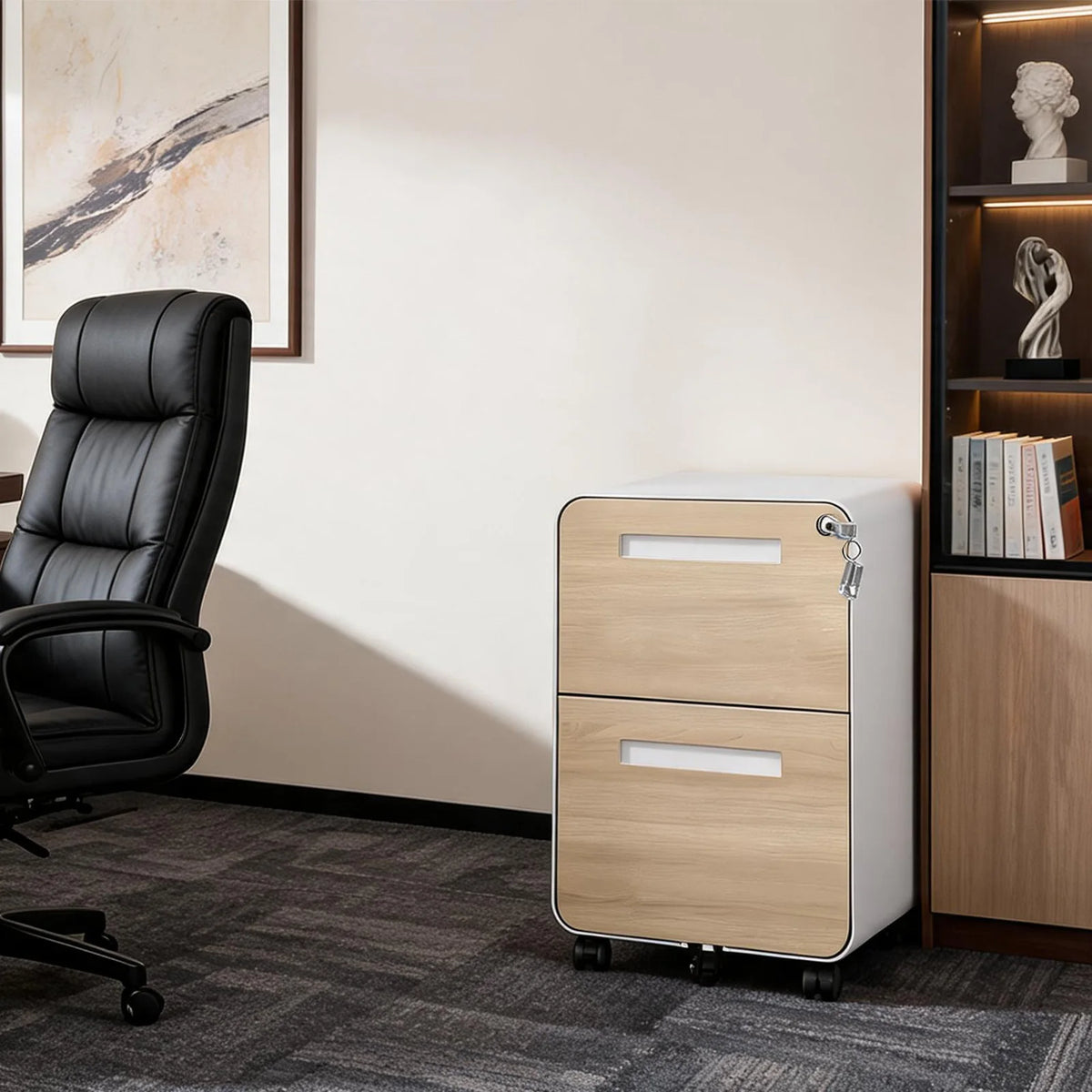 HiMISS Mobile Metal File Cabinet With Lock, Rolling Office Storage