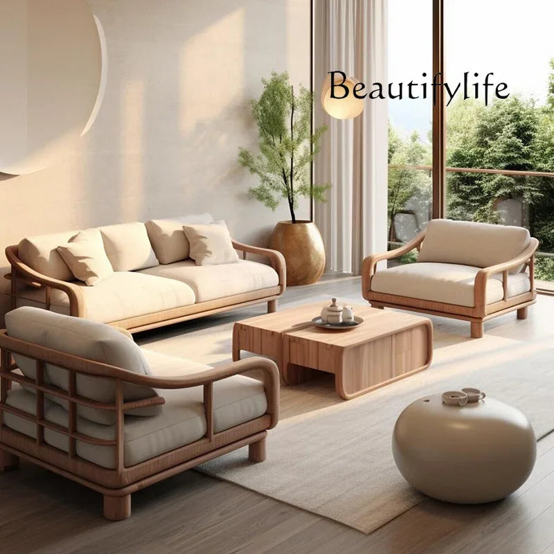 Minimalist Wooden Sofa With Modern Three Seater Design