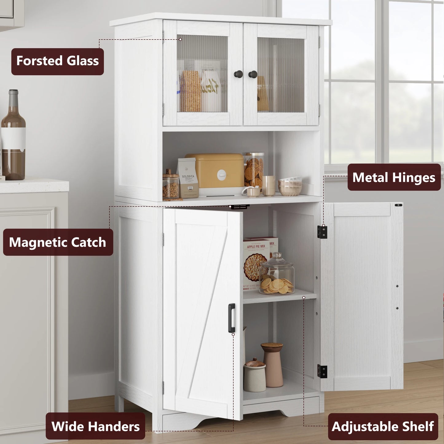 HobbyLane Free Standing Kitchen Pantry Cabinet With Doors