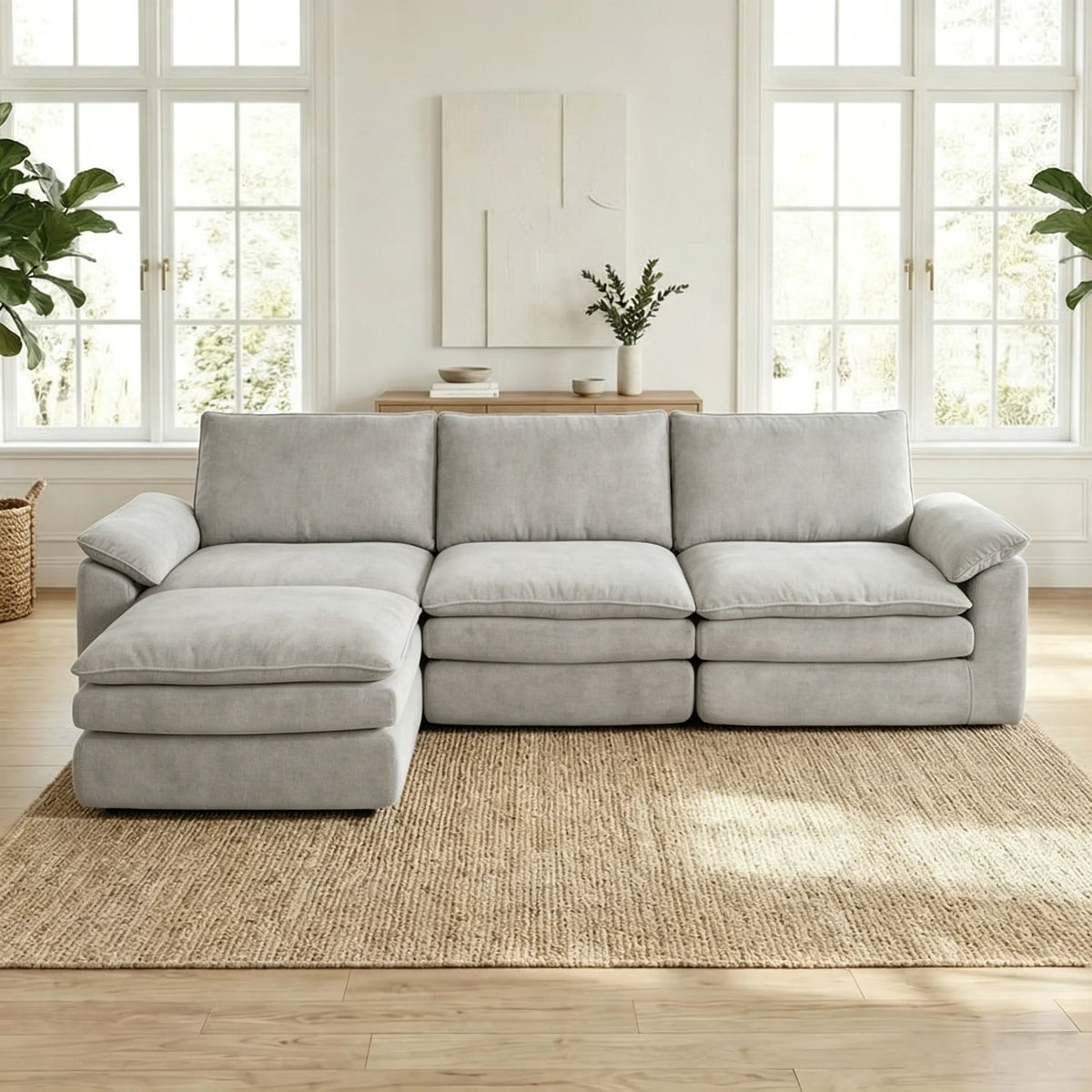 L Shaped Chenille Cloud Sofa Modular Sectional With Chaise Lounge