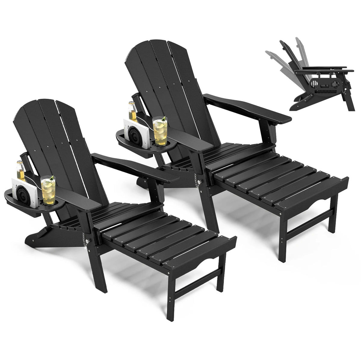 Foowin Adjustable HDPE Outdoor Adirondack Chair With Retractable Ottoman