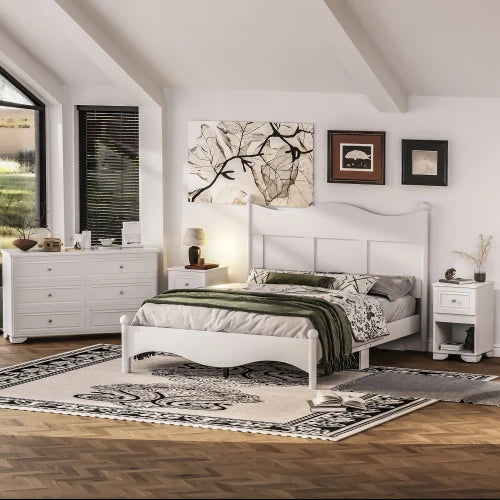 Retro Style 4-Piece Bedroom Set Platform Bed Storage Nightstand Dresser