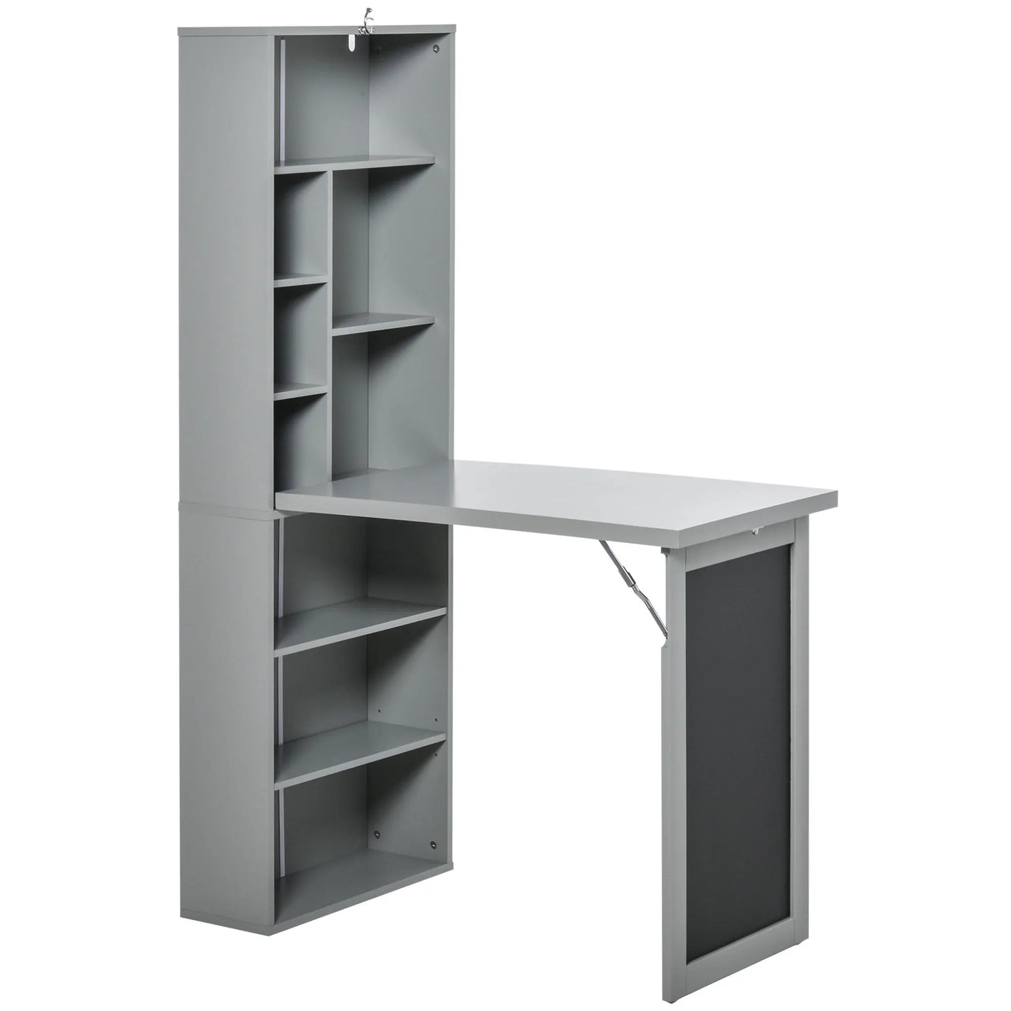 HOMCOM Foldout Convertible Office Desk With Blackboard And Shelf