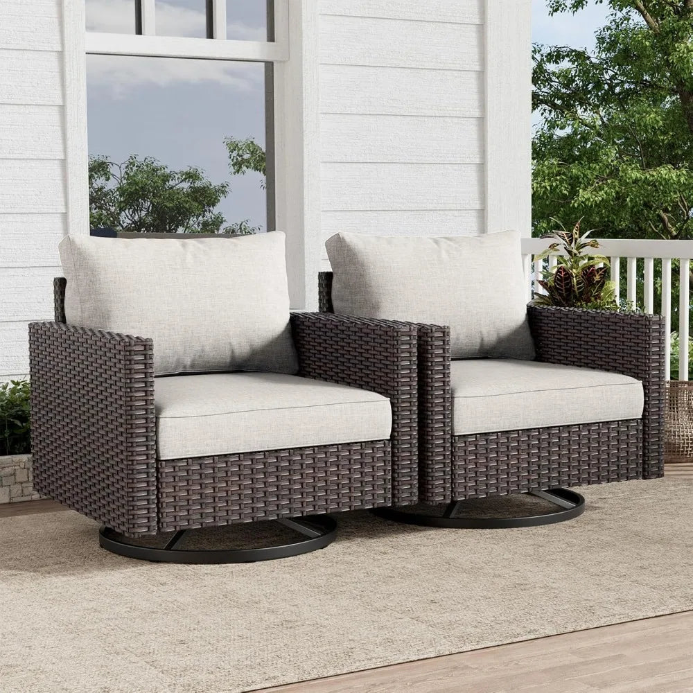 TIFICY Outdoor Swivel Chairs Set 2 Wicker Patio Furniture