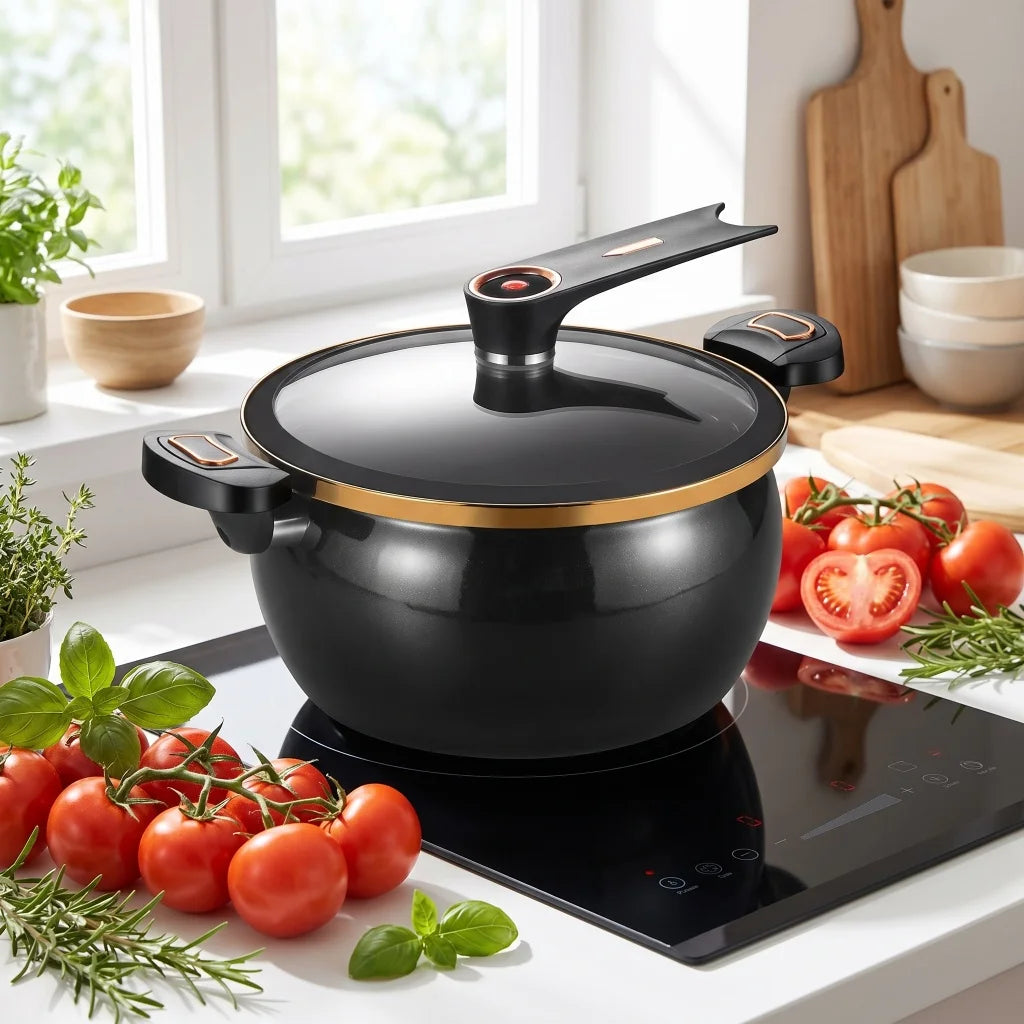 Nonstick Micro Pressure Pot With Glass Lid For Stewing and Boiling