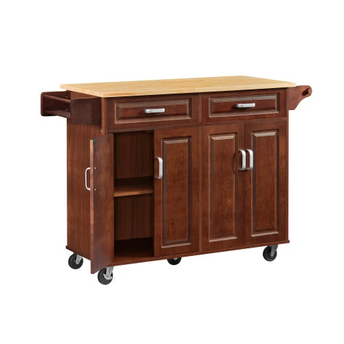 Portable Kitchen Island Cart On Wheels With Two Drawers