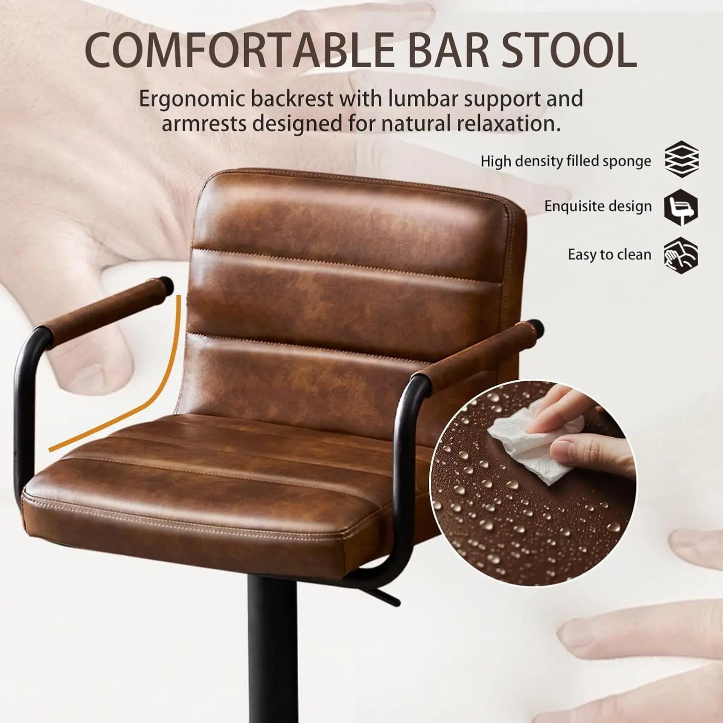 PU Leather Bar Stools Set Of 2 With Swivel Backrests