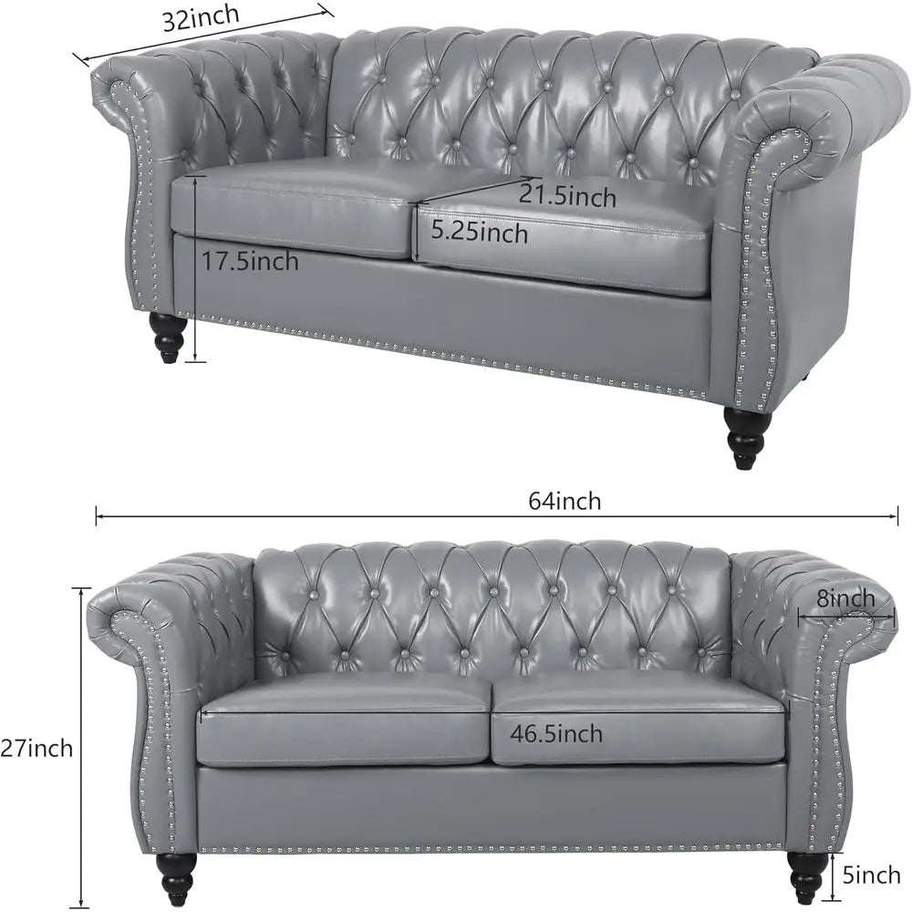 Chesterfield Leather Sofa With Scroll Arms And Nailhead Trim