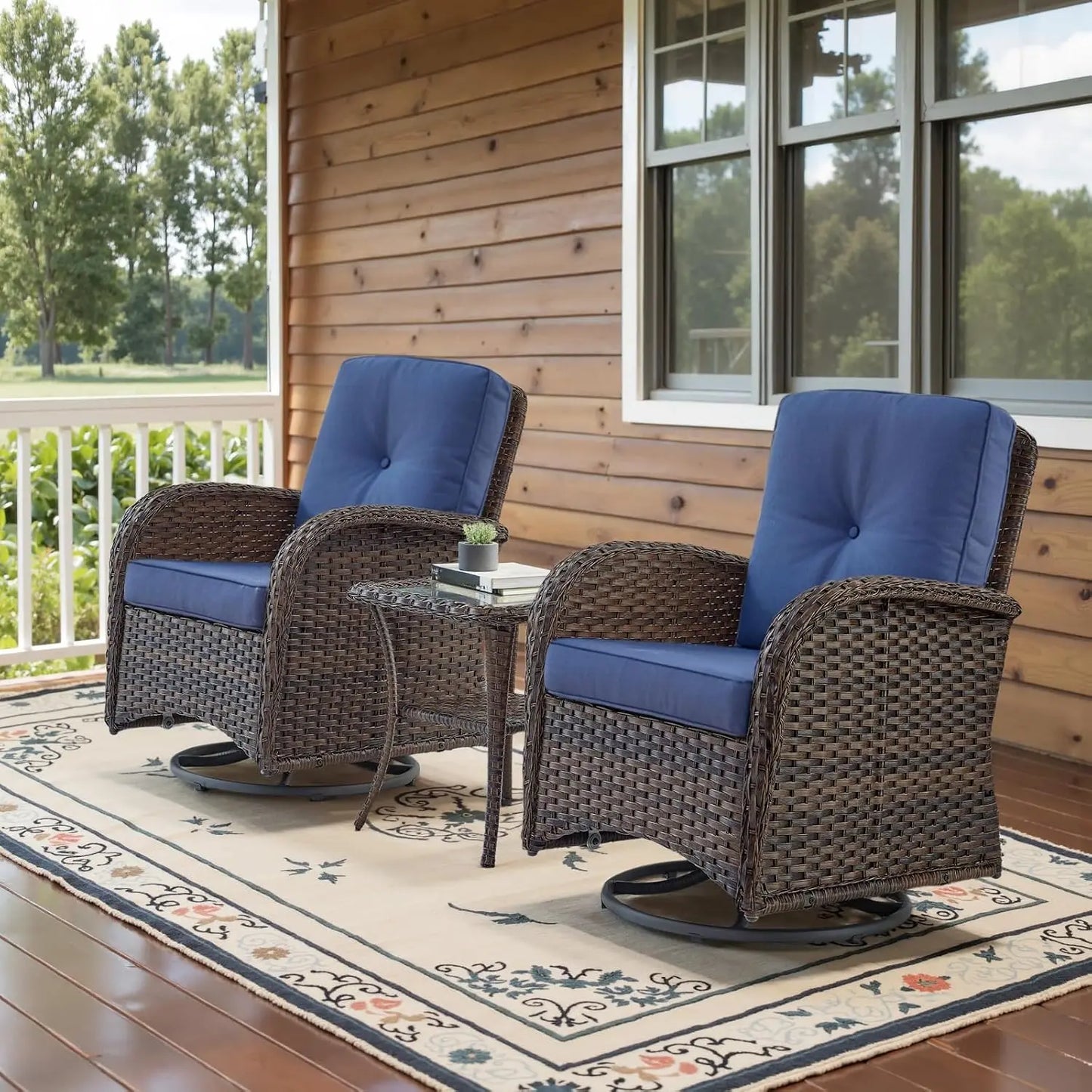 Patio Swivel Rocker Chairs Set Of 2 With Side Table