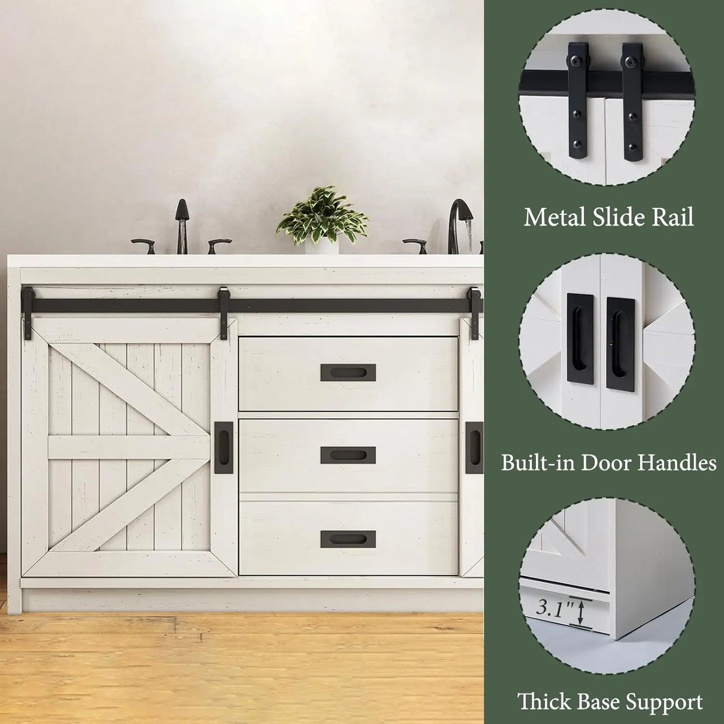 GUANGBAI Farmhouse Sliding Barn Door Double Vanity With Integrated Sink