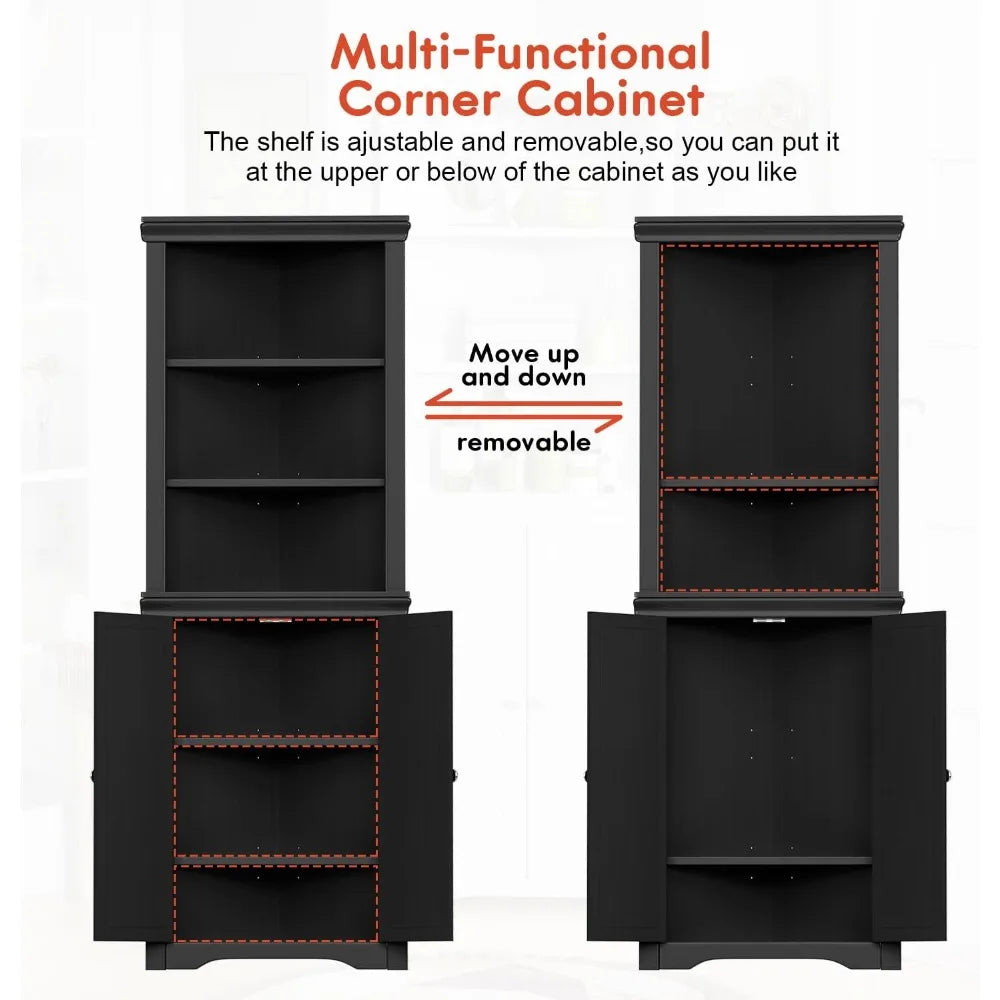 Corner Storage Cabinet With Doors And Adjustable Shelves